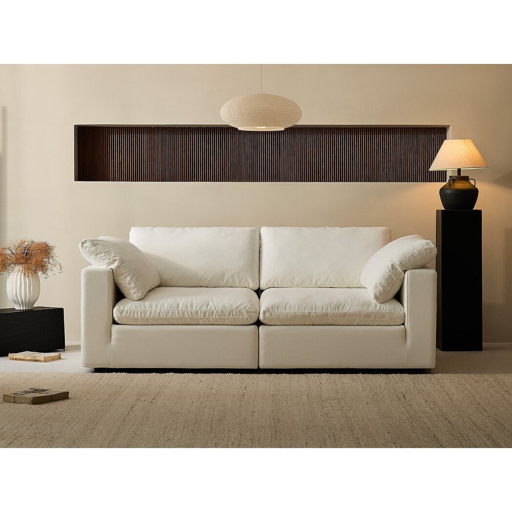 Square Arm Linen Fabric Rectangle Sectional Sofa Combination Sofa in Pearl White