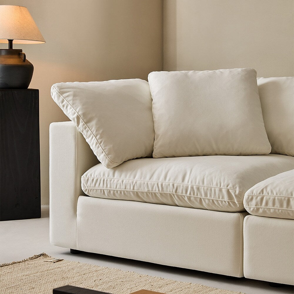 Square Arm Linen Fabric Rectangle Sectional Sofa Combination Sofa in Pearl White