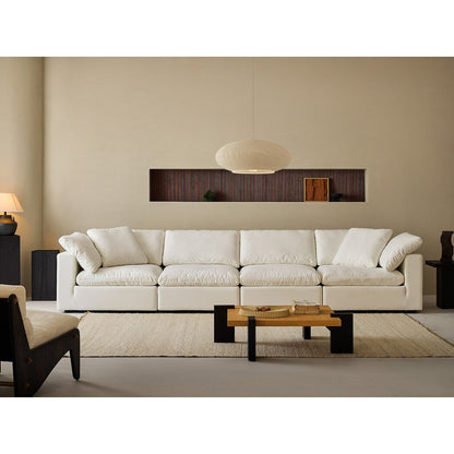Square Arm Linen Fabric Rectangle Sectional Sofa Combination Sofa in Pearl White