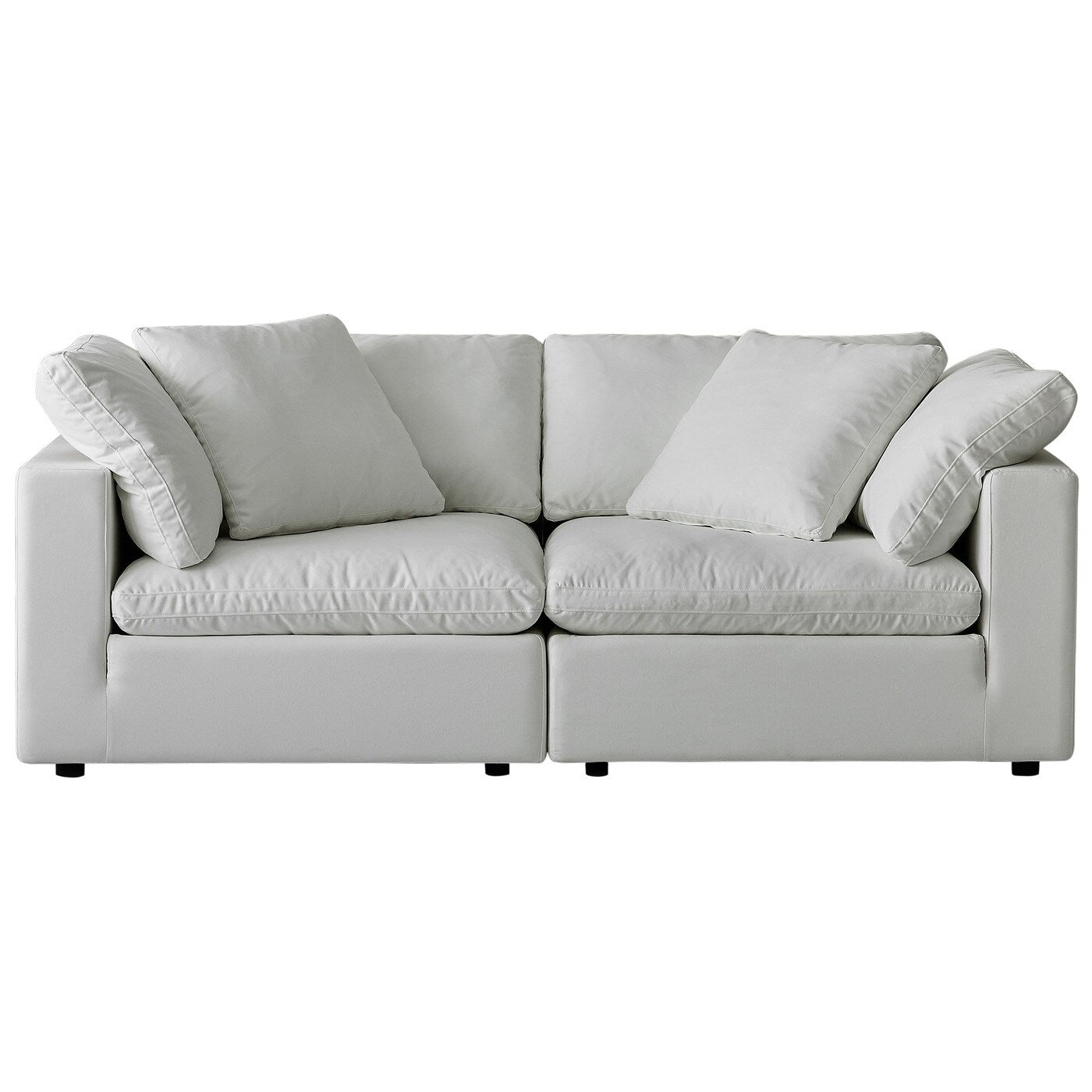 Square Arm Linen Fabric Rectangle Sectional Sofa Combination Sofa in Pearl White