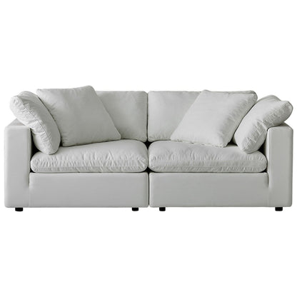 Square Arm Linen Fabric Rectangle Sectional Sofa Combination Sofa in Pearl White