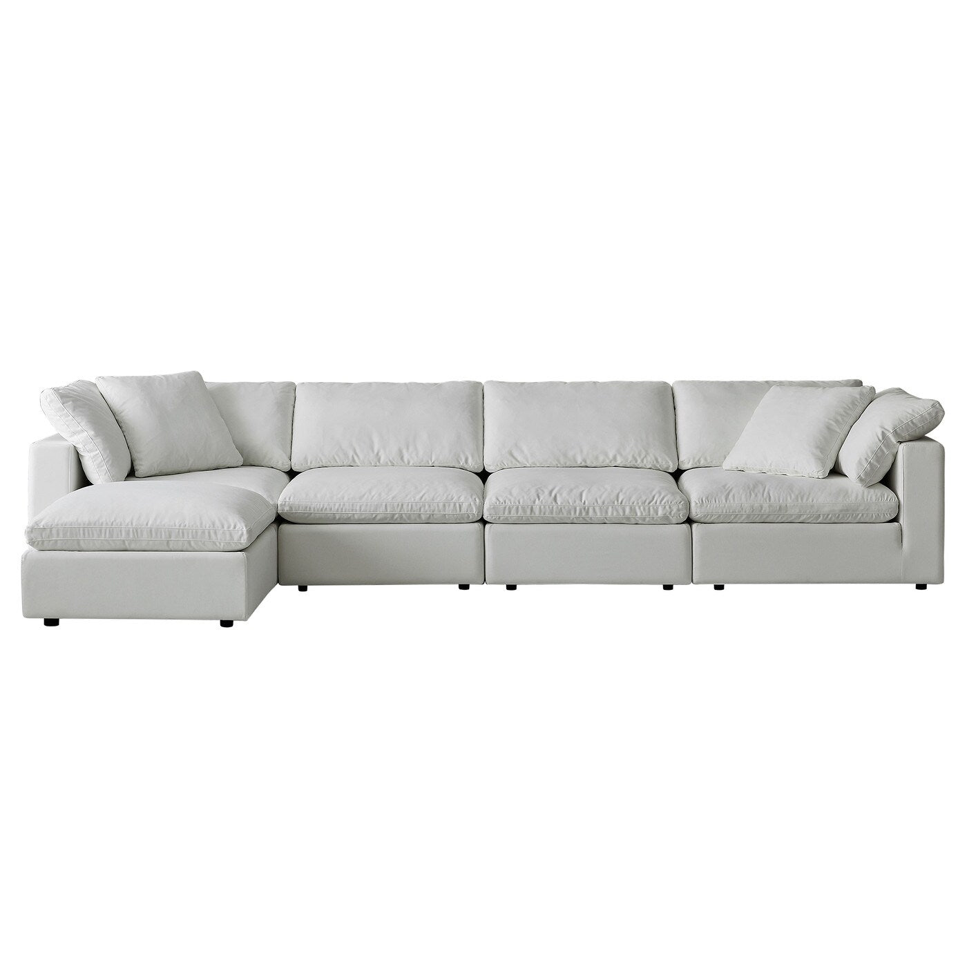 Square Arm Linen Fabric Rectangle Sectional Sofa Combination Sofa in Pearl White