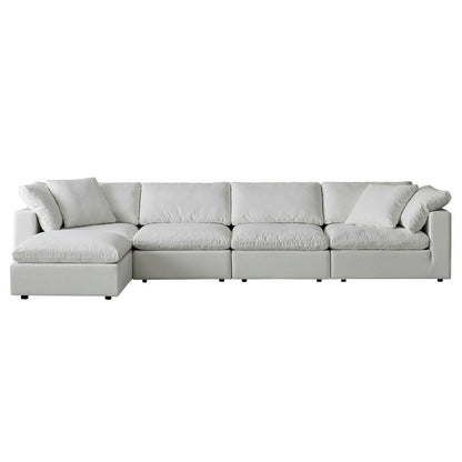Square Arm Linen Fabric Rectangle Sectional Sofa Combination Sofa in Pearl White