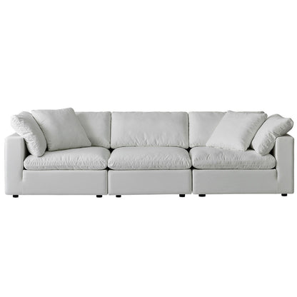 Square Arm Linen Fabric Rectangle Sectional Sofa Combination Sofa in Pearl White