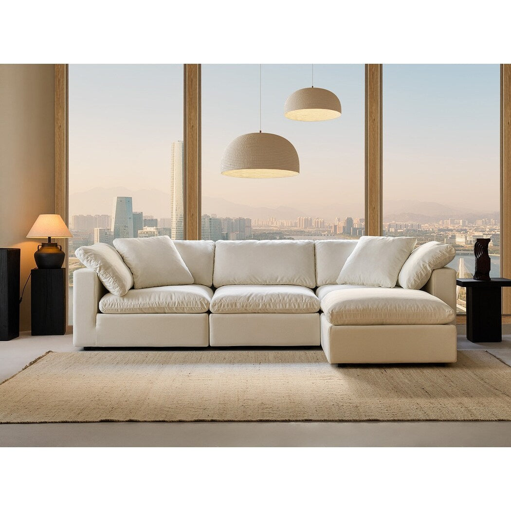 Square Arm Linen Fabric Rectangle Sectional Sofa Combination Sofa in Pearl White