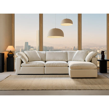 Square Arm Linen Fabric Rectangle Sectional Sofa Combination Sofa in Pearl White