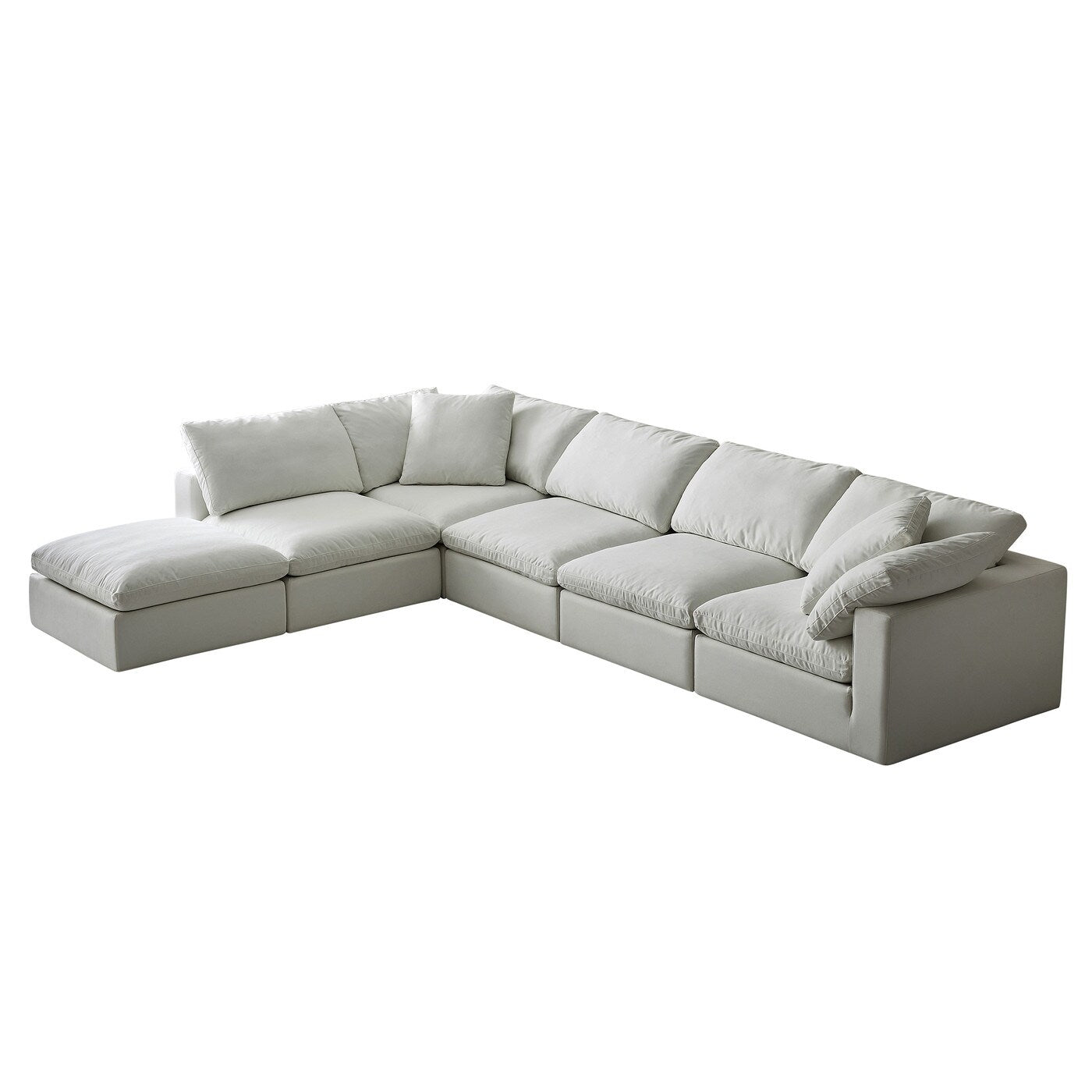 Square Arm Linen Fabric Rectangle Sectional Sofa Combination Sofa in Pearl White