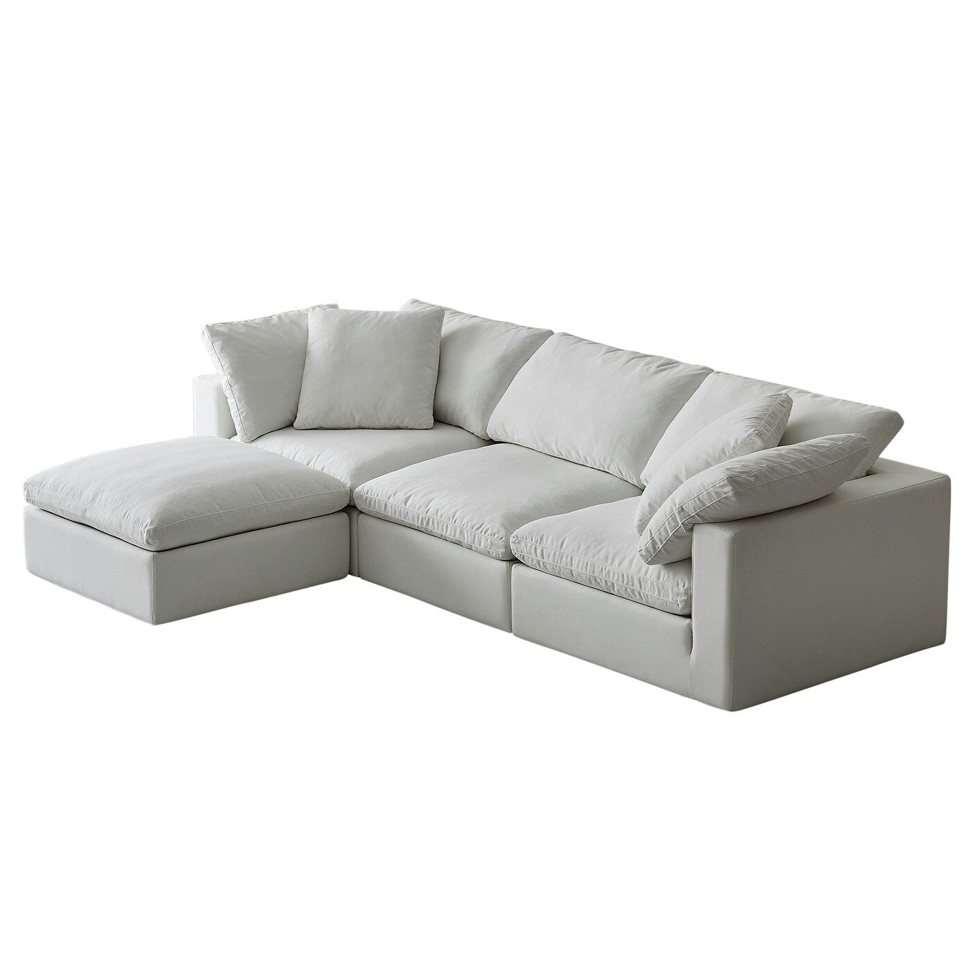 Square Arm Linen Fabric Rectangle Sectional Sofa Combination Sofa in Pearl White