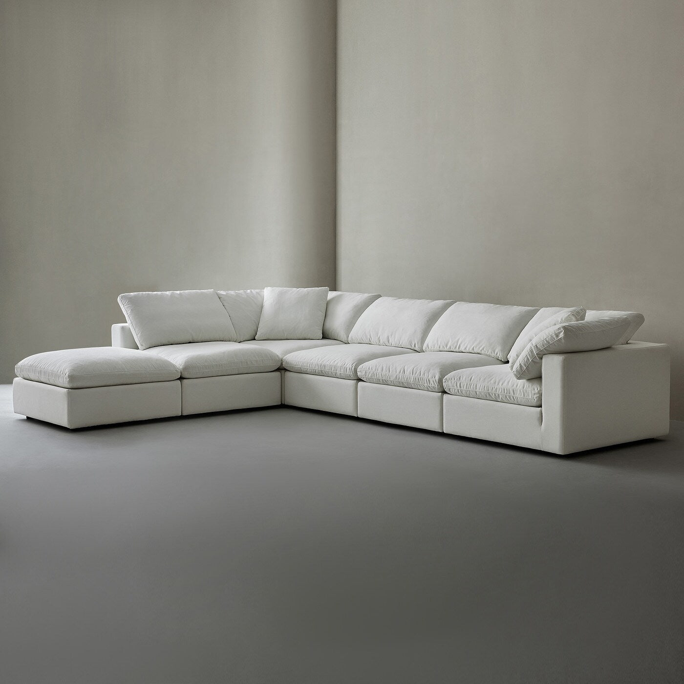 Square Arm Linen Fabric Rectangle Sectional Sofa Combination Sofa in Pearl White