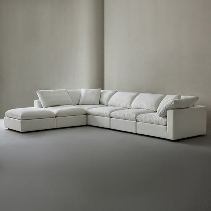 Square Arm Linen Fabric Rectangle Sectional Sofa Combination Sofa in Pearl White