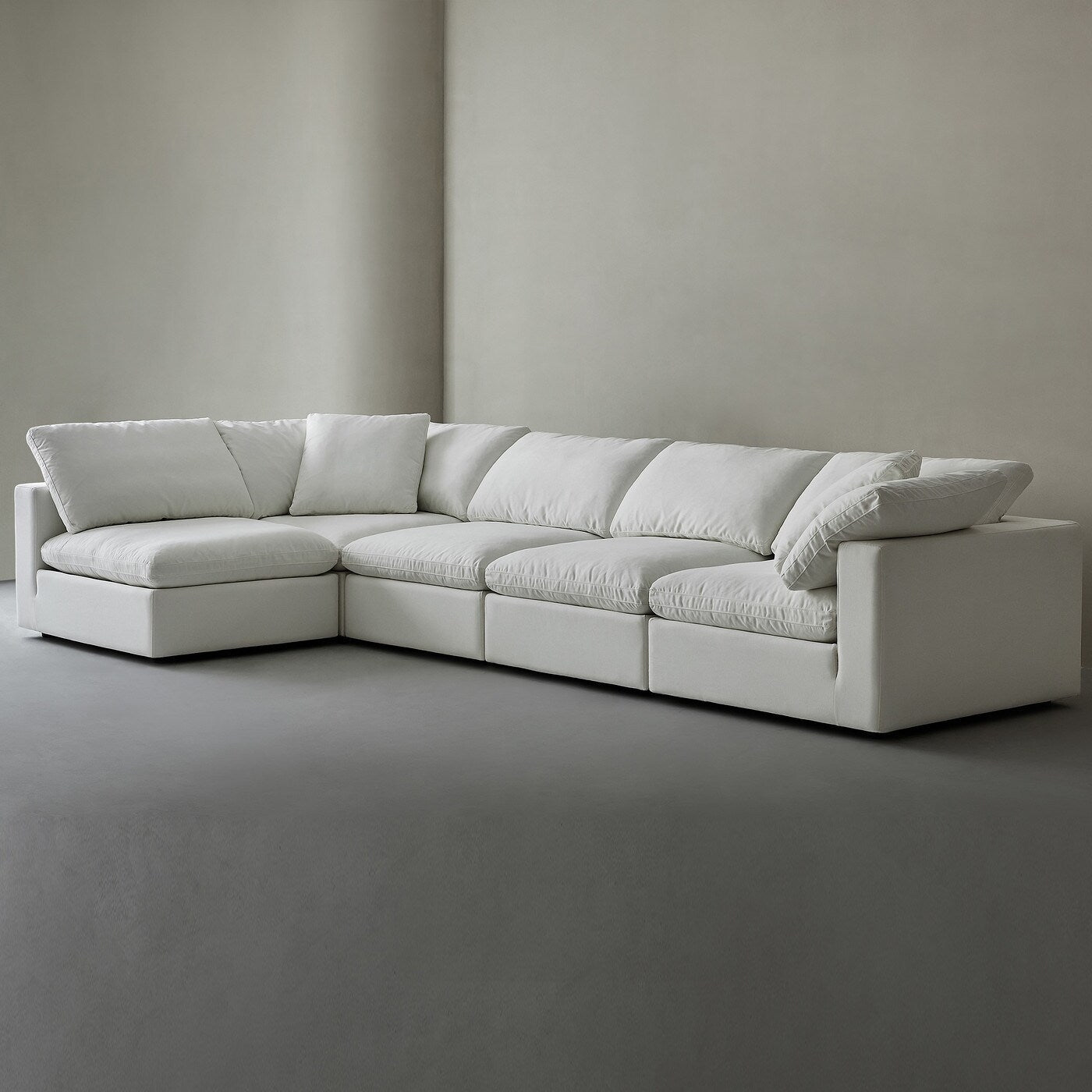 Square Arm Linen Fabric Rectangle Sectional Sofa Combination Sofa in Pearl White