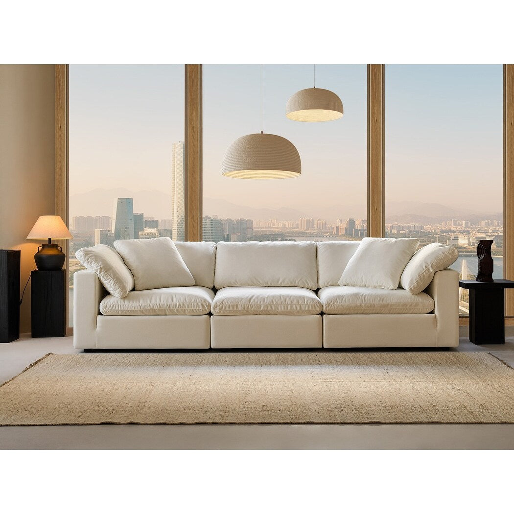 Square Arm Linen Fabric Rectangle Sectional Sofa Combination Sofa in Pearl White