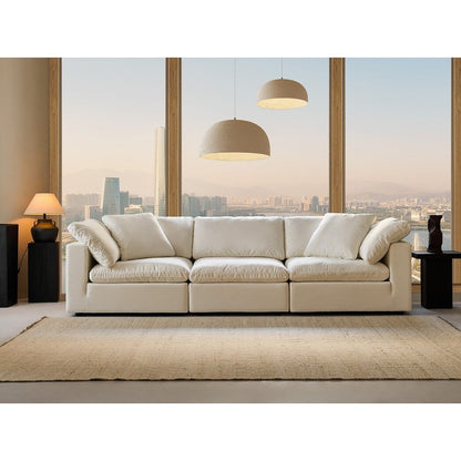 Square Arm Linen Fabric Rectangle Sectional Sofa Combination Sofa in Pearl White