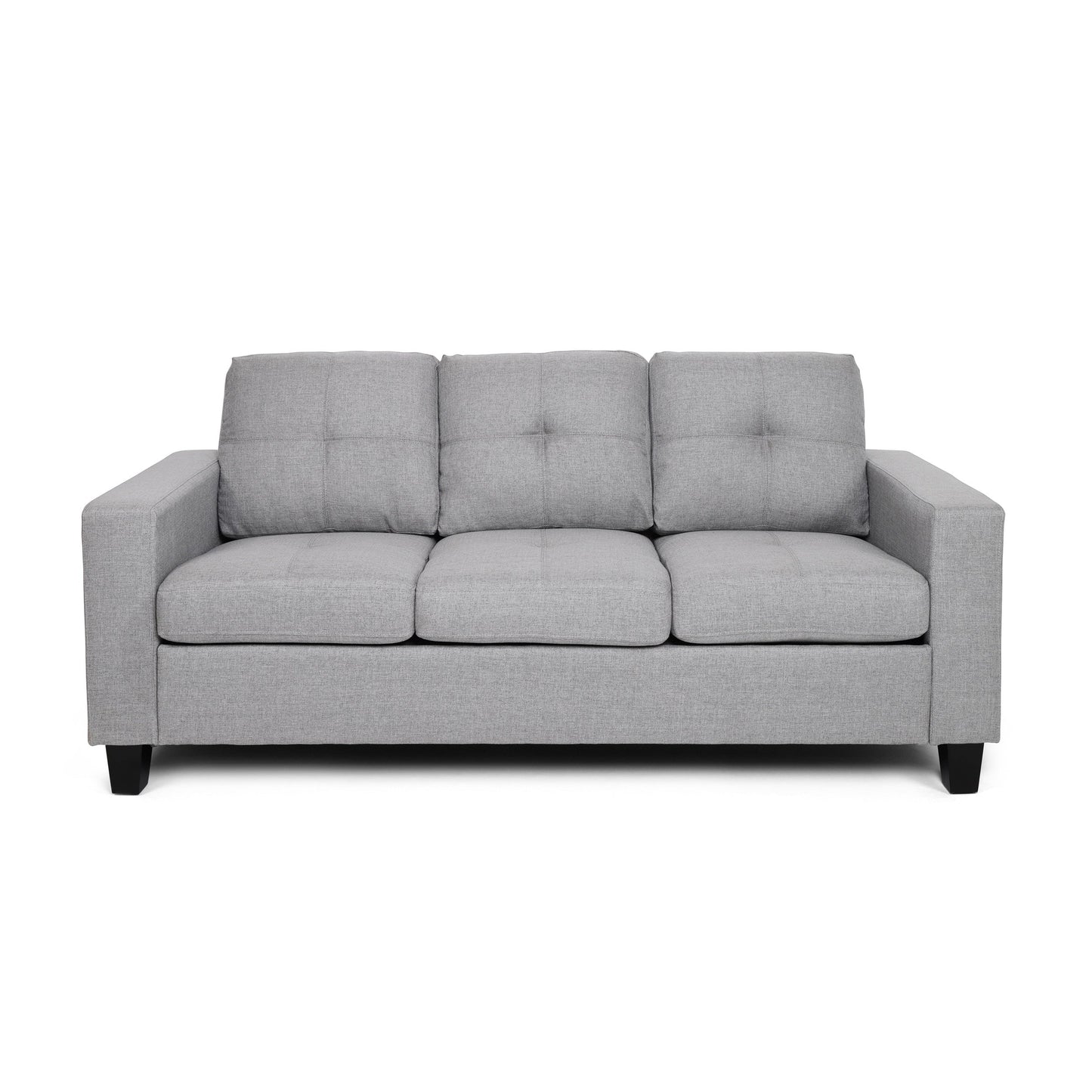 Square Arms Button Tufted 3-seater Sofa with Wood Legs