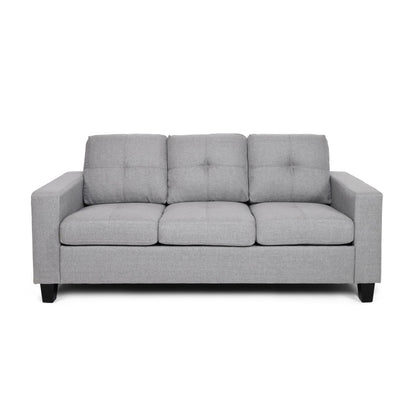 Square Arms Button Tufted 3-seater Sofa with Wood Legs