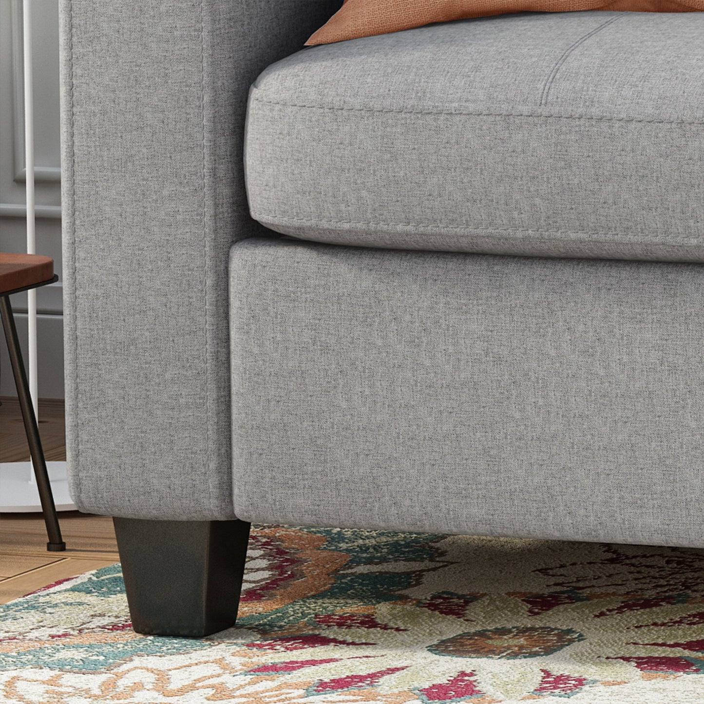 Square Arms Button Tufted 3-seater Sofa with Wood Legs