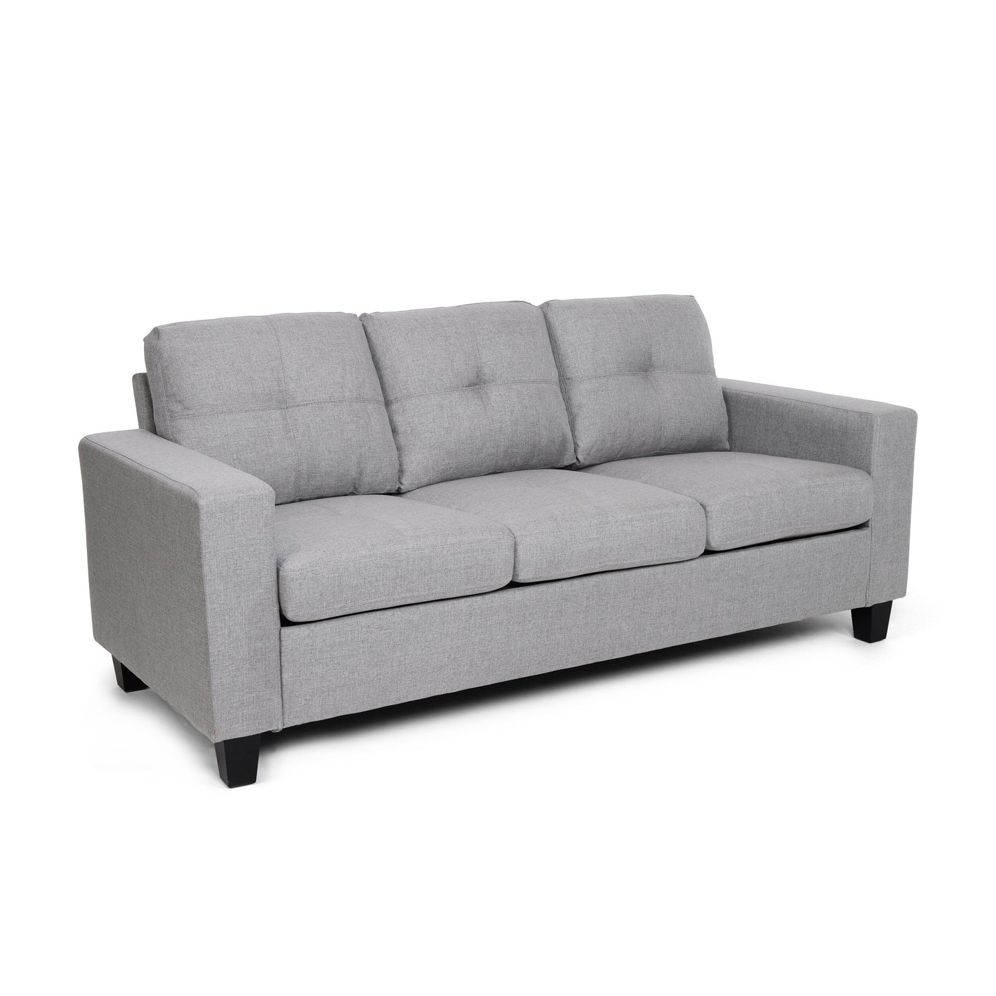 Square Arms Button Tufted 3-seater Sofa with Wood Legs