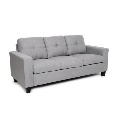 Square Arms Button Tufted 3-seater Sofa with Wood Legs
