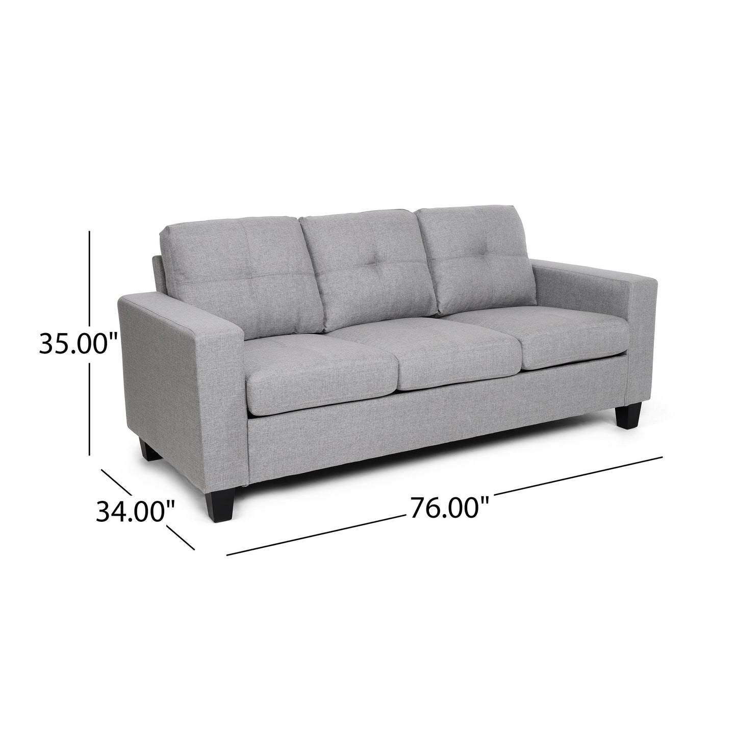 Square Arms Button Tufted 3-seater Sofa with Wood Legs