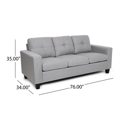 Square Arms Button Tufted 3-seater Sofa with Wood Legs