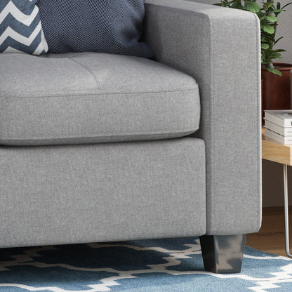 Square Arms Button Tufted 3-seater Sofa with Wood Legs