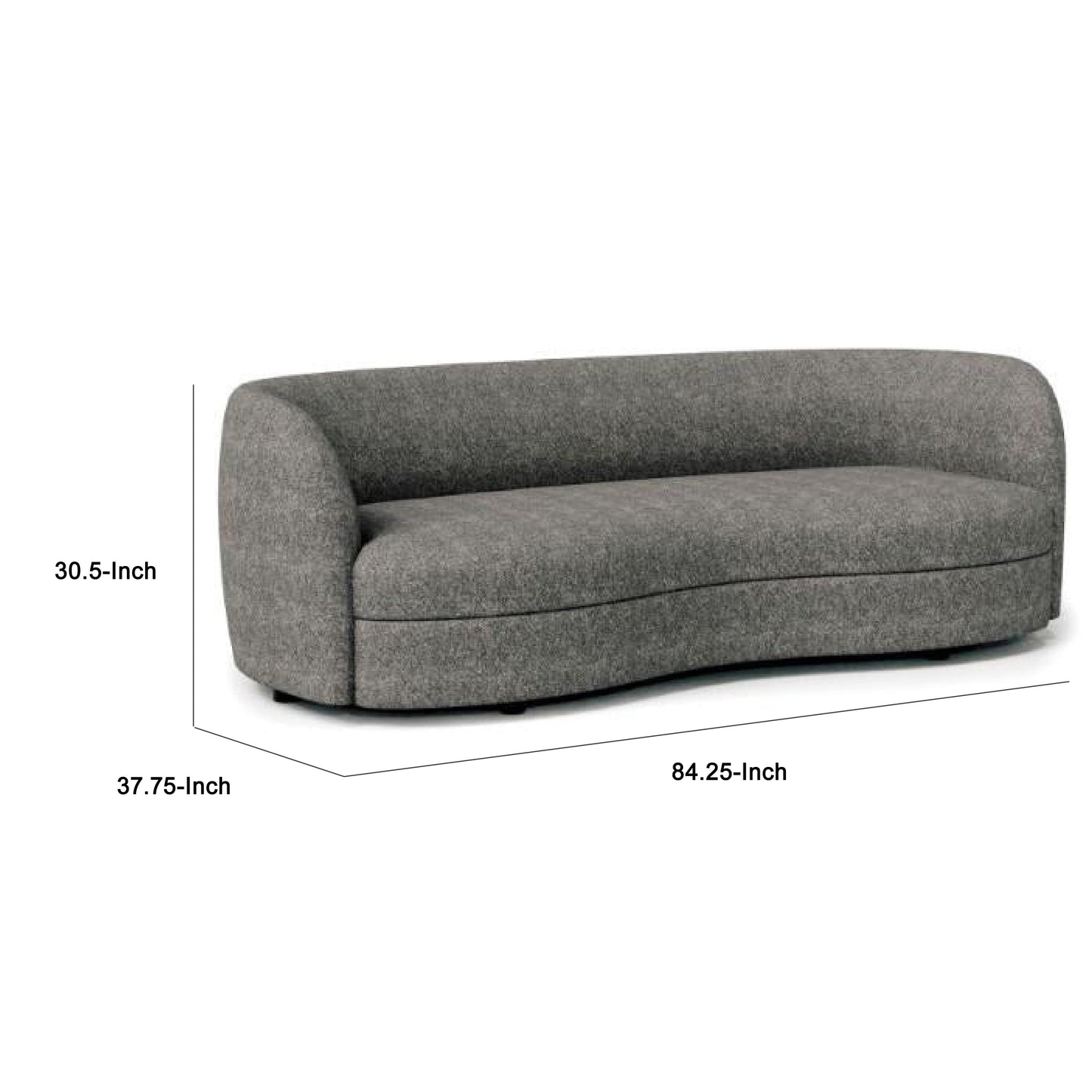 Srey Sofa, 84 Inch, Charcoal Gray Boucle, Smooth Curved Kidney Shape