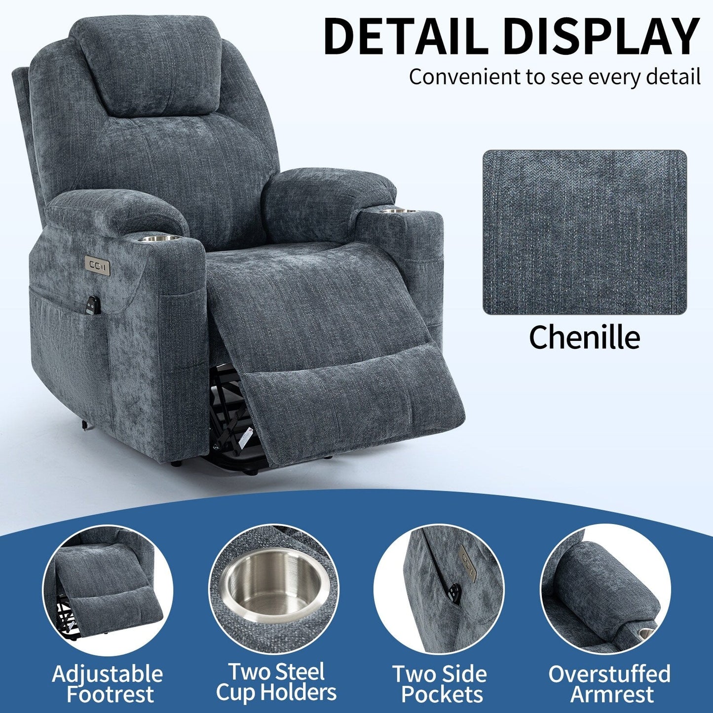 Standard Power Lift Recliner Chair with Full?Body Massage & USB