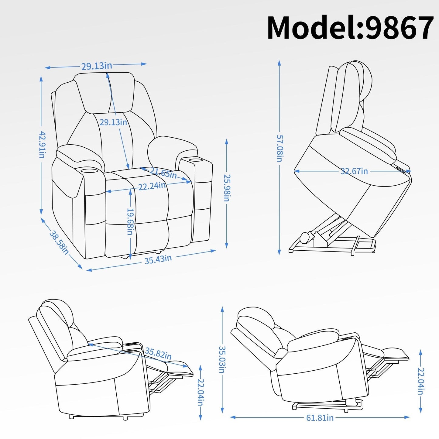 Standard Power Lift Recliner Chair with Full?Body Massage & USB