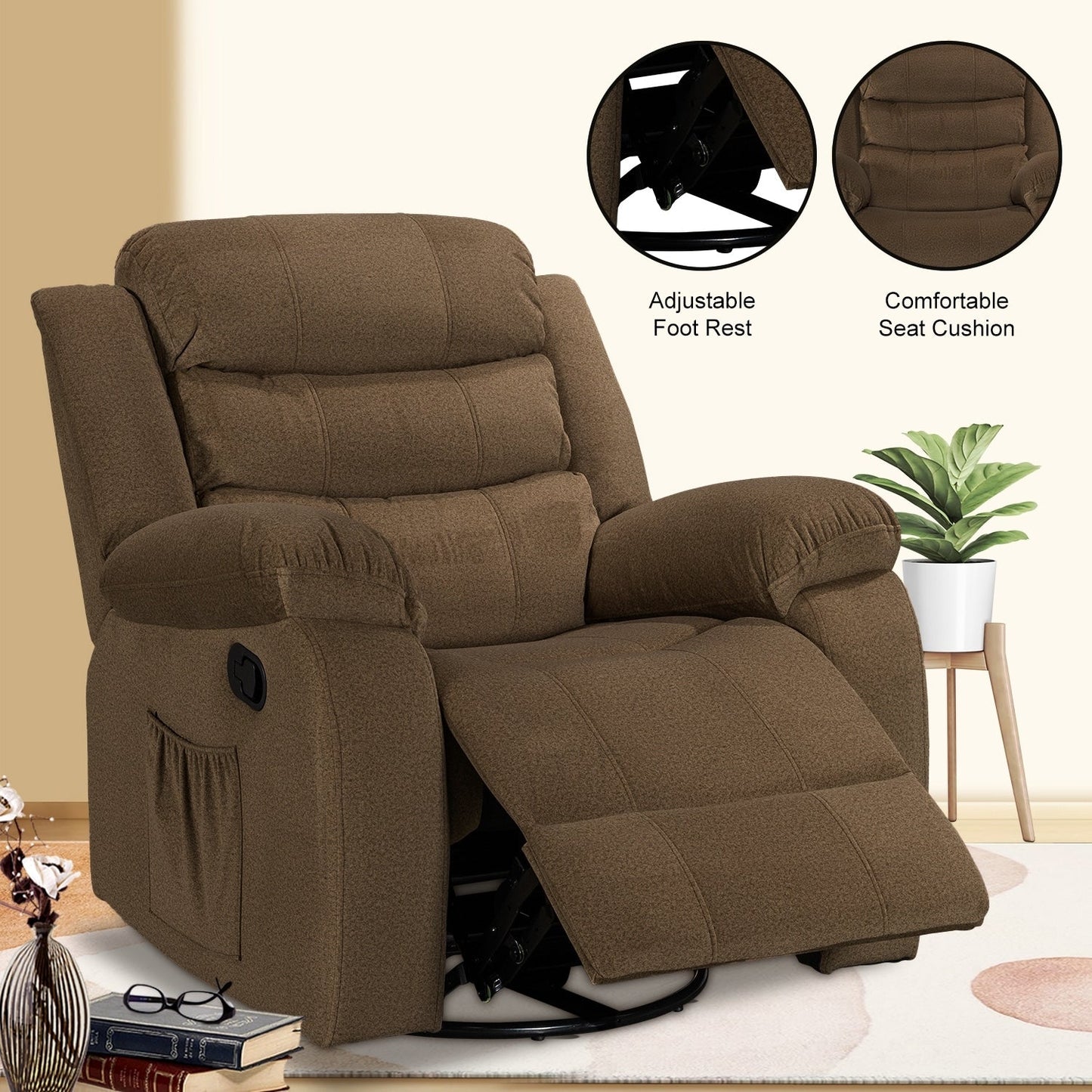 Standard Recliner with Rocking and Swivel Function for Living Room