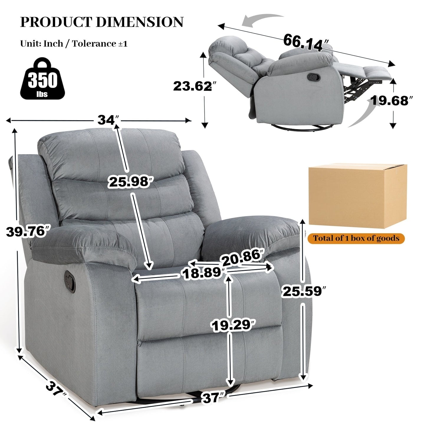 Standard Recliner with Rocking and Swivel Function for Living Room