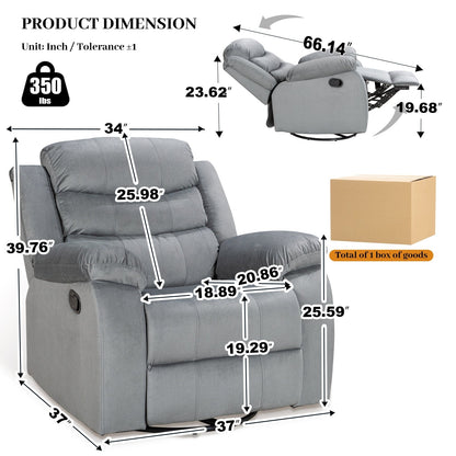 Standard Recliner with Rocking and Swivel Function for Living Room