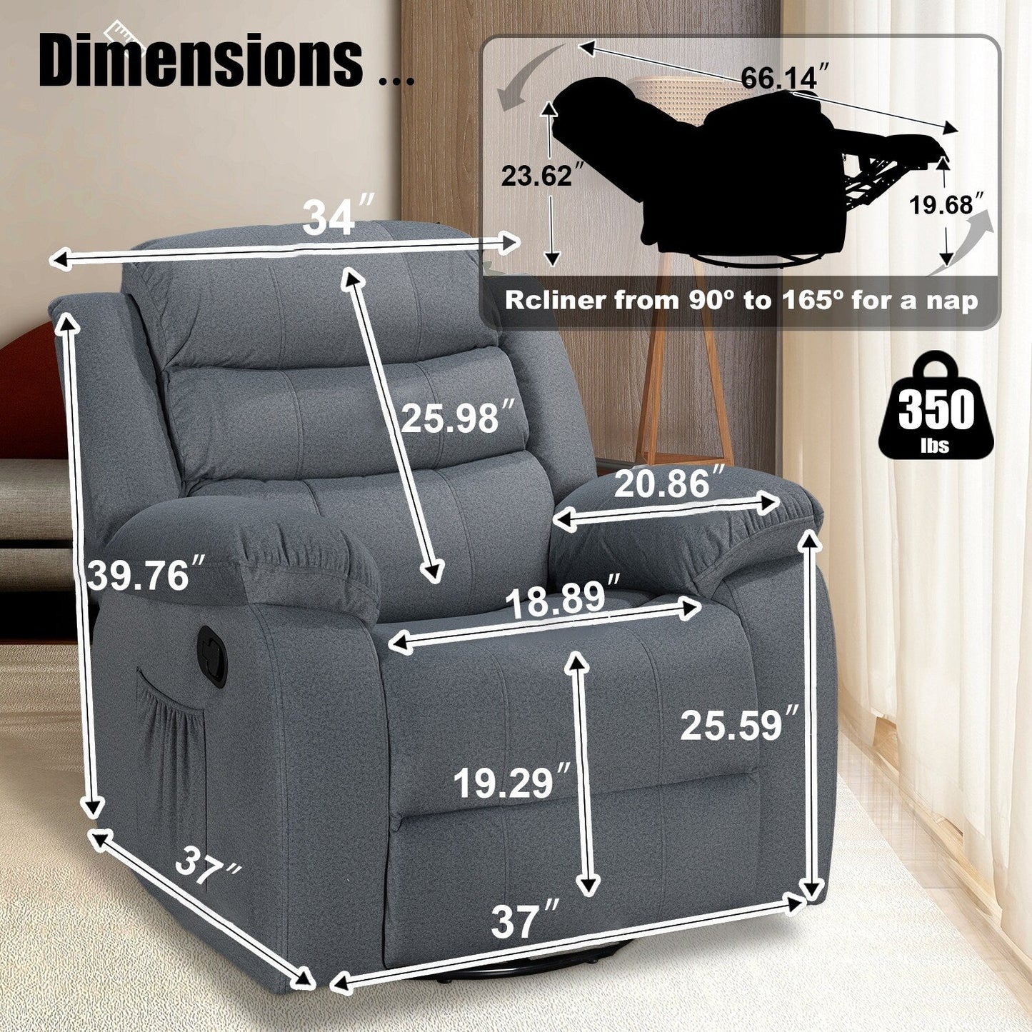 Standard Recliner with Rocking and Swivel Function for Living Room