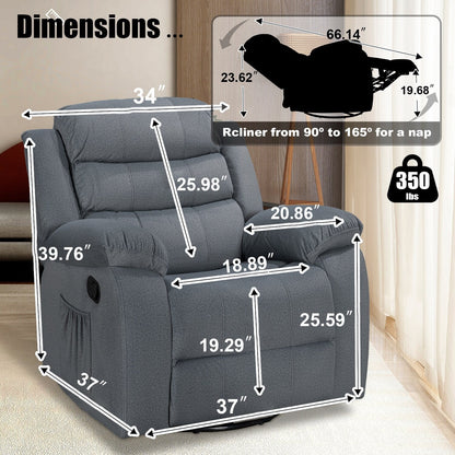 Standard Recliner with Rocking and Swivel Function for Living Room