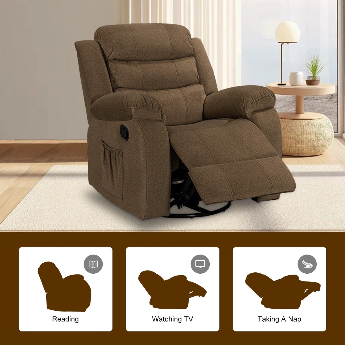 Standard Recliner with Rocking and Swivel Function for Living Room