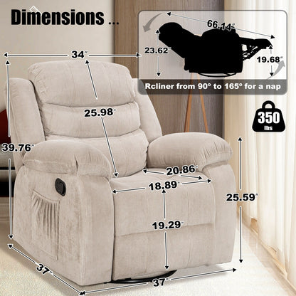 Standard Recliner with Rocking and Swivel Function for Living Room