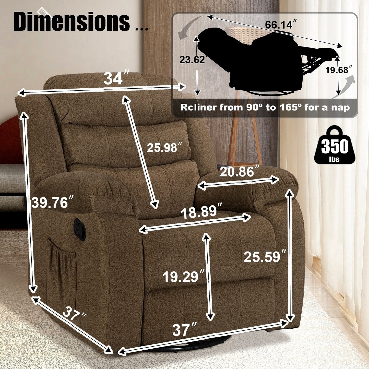 Standard Recliner with Rocking and Swivel Function for Living Room