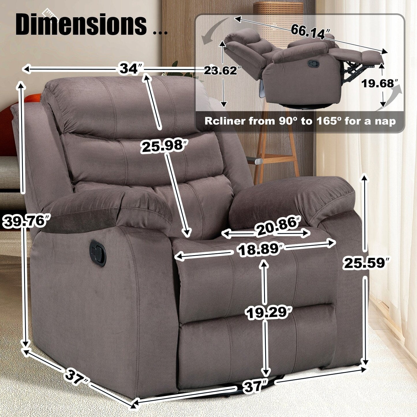 Standard Recliner with Rocking and Swivel Function for Living Room