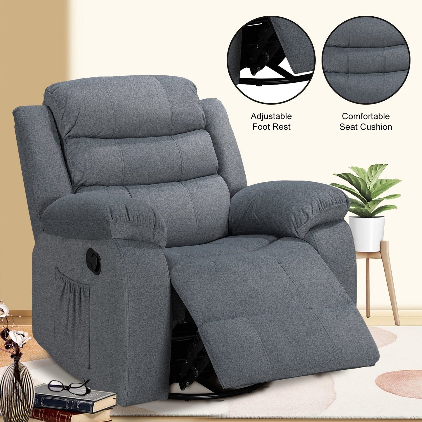 Standard Recliner with Rocking and Swivel Function for Living Room