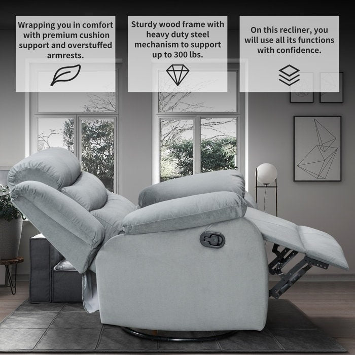 Standard Recliner with Rocking and Swivel Function for Living Room