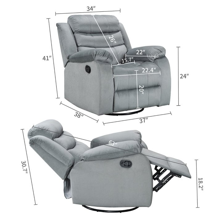 Standard Recliner with Rocking and Swivel Function for Living Room