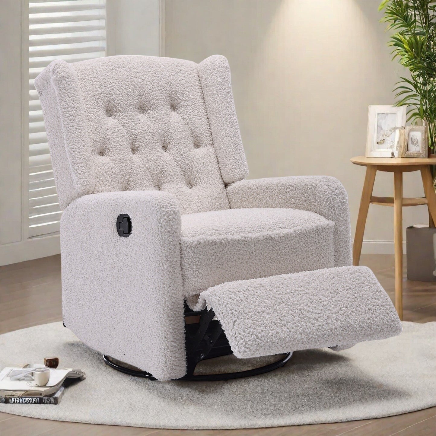Standard-Size Fabric Armless Swivel Rocking Recliner Chair with 360° Rotation, Recline Function and Glider Base