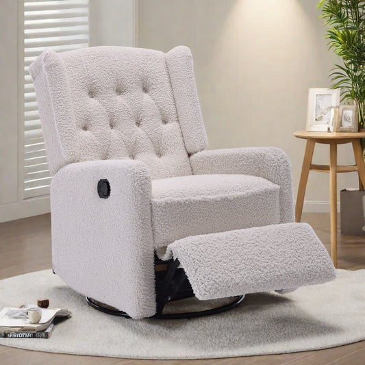 Standard-Size Fabric Armless Swivel Rocking Recliner Chair with 360° Rotation, Recline Function and Glider Base