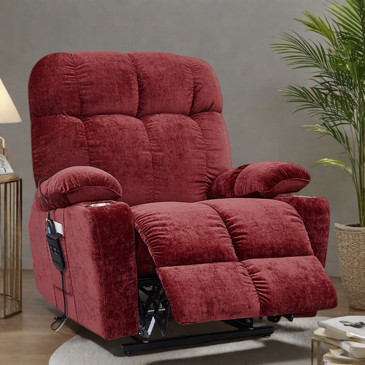 Standard-Size Fabric Dual-Motor Power Lift Recliner Chair with Heat, Massage, and Infinite Position Lay Flat Recline