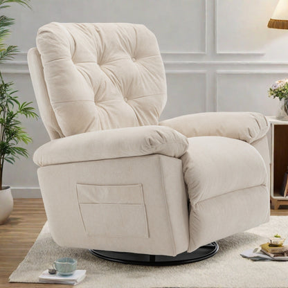 Standard-Size Fleece Swivel Rocker Recliner Chair with Manual Recline, Footrest, and Maternity Support Design