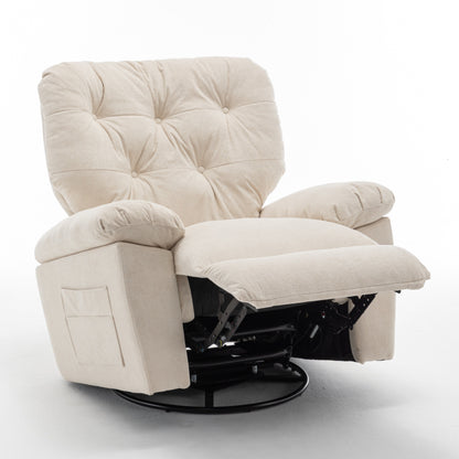 Standard-Size Fleece Swivel Rocker Recliner Chair with Manual Recline, Footrest, and Maternity Support Design