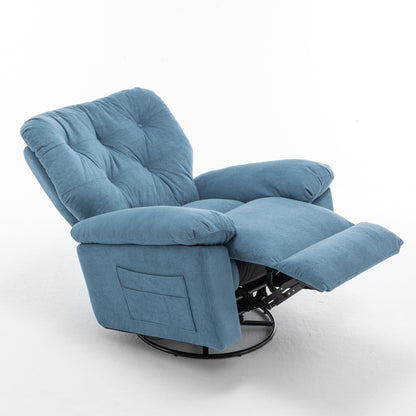 Standard-Size Fleece Swivel Rocker Recliner Chair with Manual Recline, Footrest, and Maternity Support Design