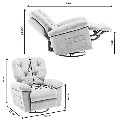 Standard-Size Fleece Swivel Rocker Recliner Chair with Manual Recline, Footrest, and Maternity Support Design