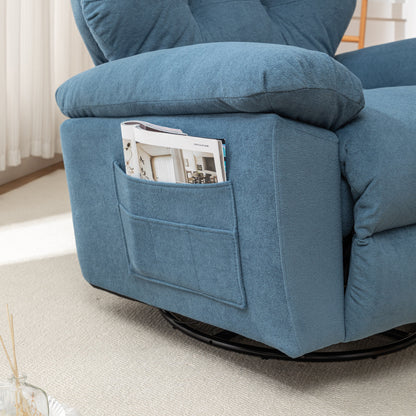 Standard-Size Fleece Swivel Rocker Recliner Chair with Manual Recline, Footrest, and Maternity Support Design