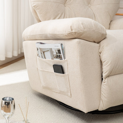 Standard-Size Fleece Swivel Rocker Recliner Chair with Manual Recline, Footrest, and Maternity Support Design
