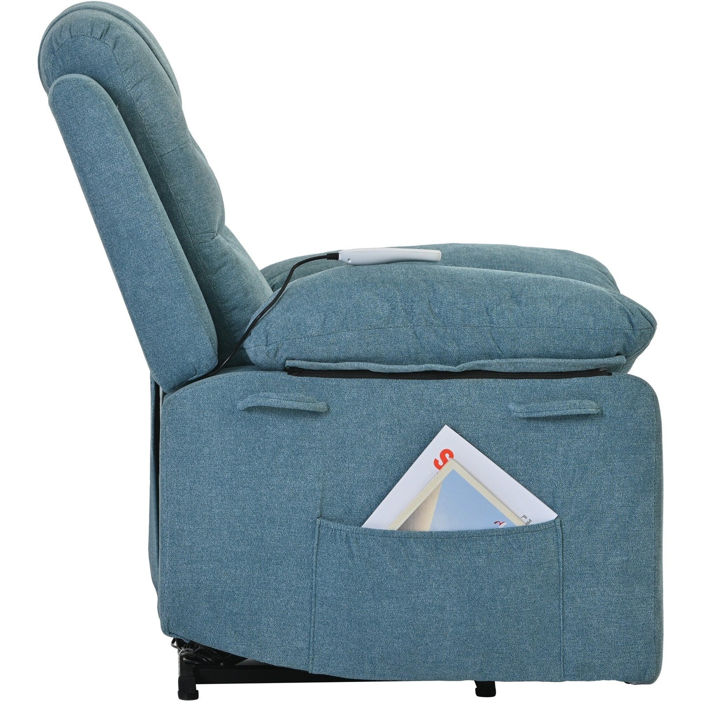 Standard Size Linen Power Lift Recliner Chair with Massage, Heating, and Side Storage Pocket